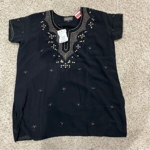 Avoke Black Top with Gold Embroidery
